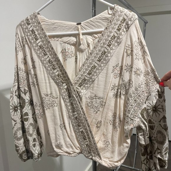 Free People Embroidered Bell Top, Cream/Earth Tones - Picture 4 of 6